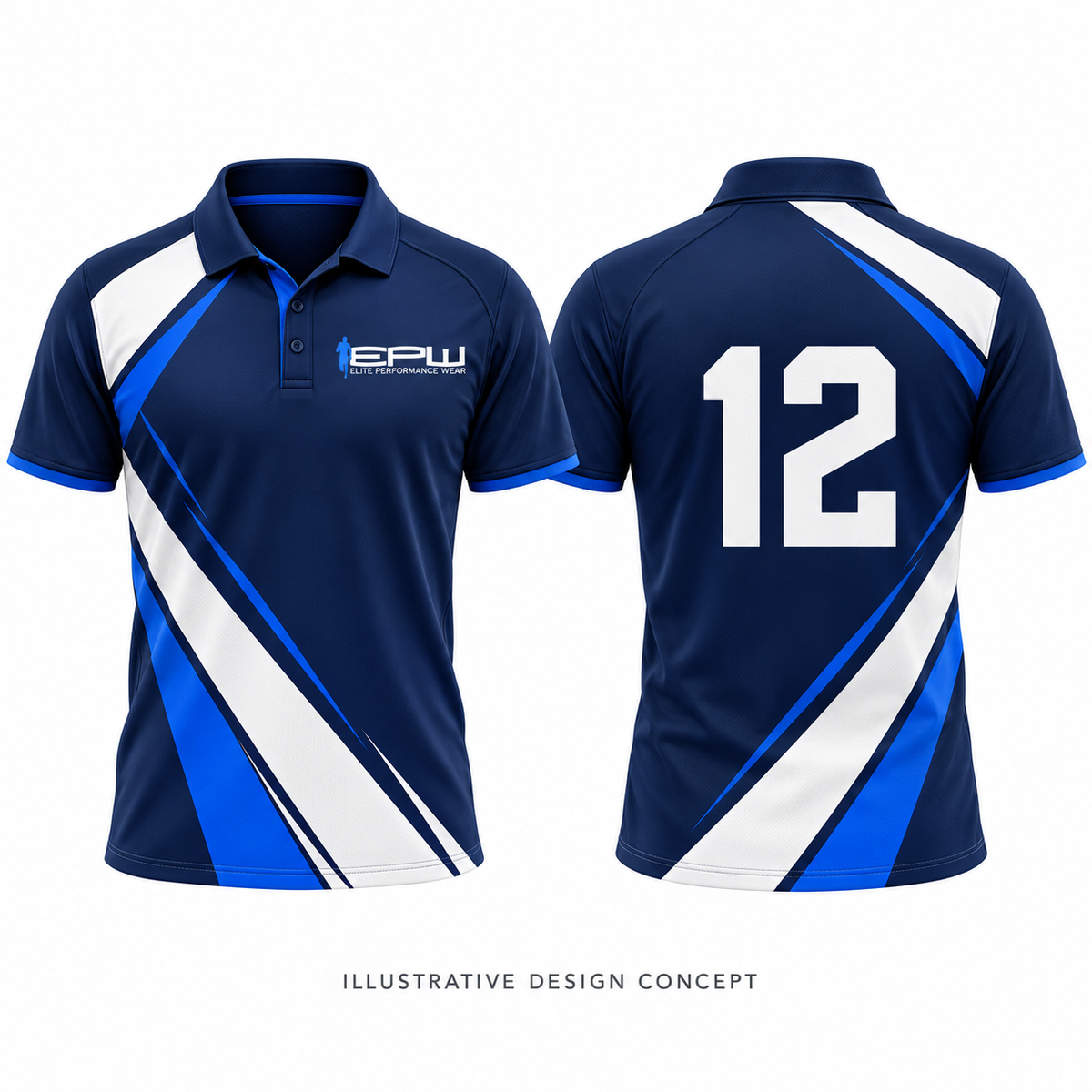 Cricket Training Polo (Custom Sublimated) — illustrative front and back design concept, not a production photograph
