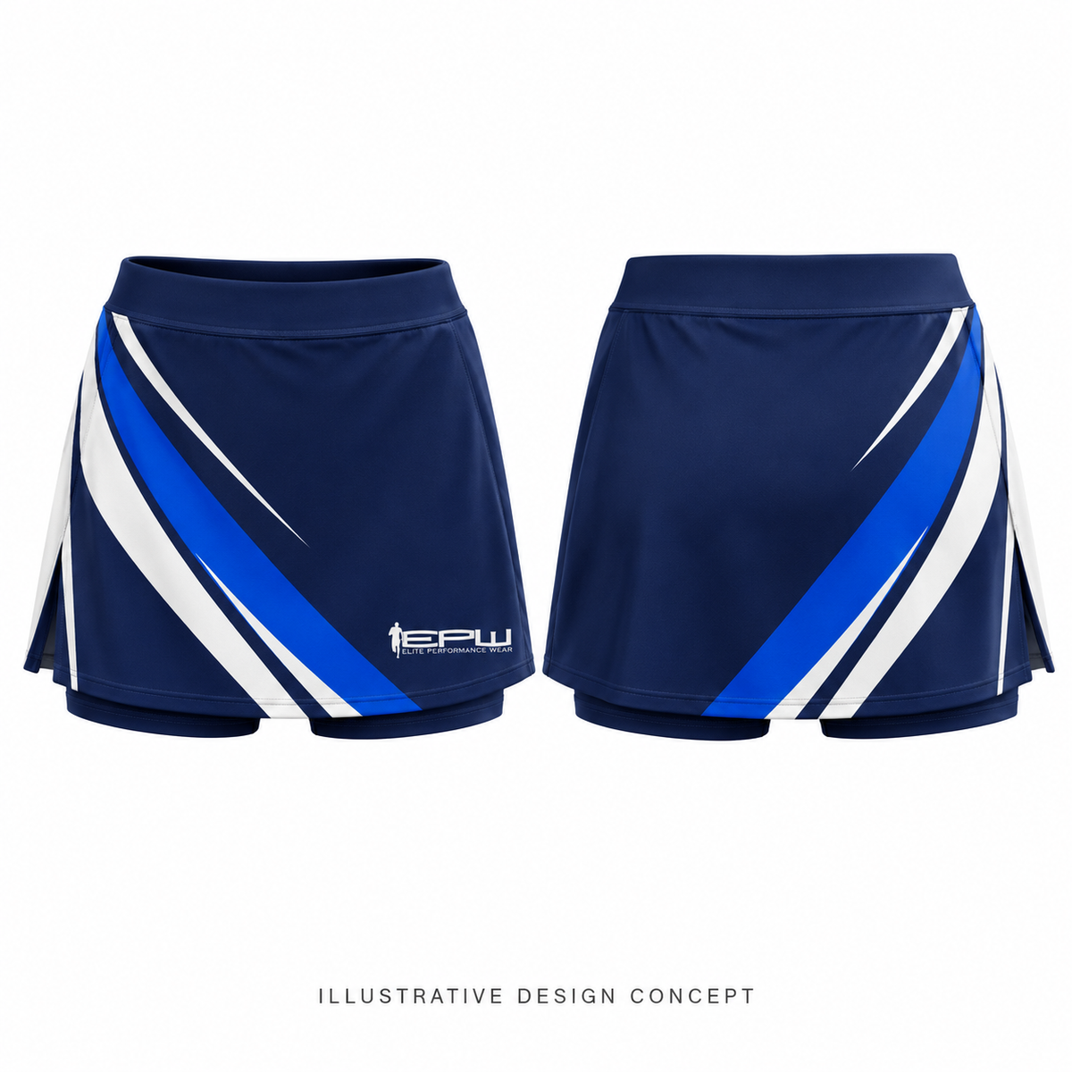 Netball Skort (Custom Sublimated) — illustrative front and back design concept, not a production photograph