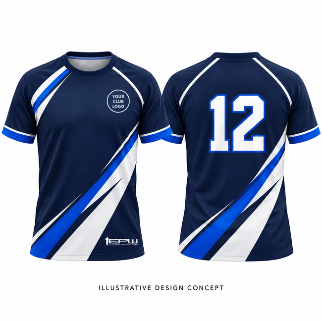 Your club logo here. Illustrative concept; final artwork confirmed with your quote.