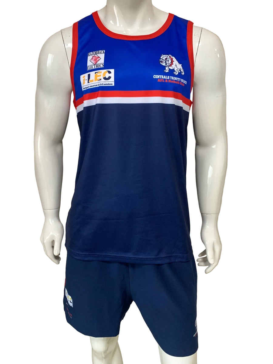 Custom training singlet with club and sponsor branding.