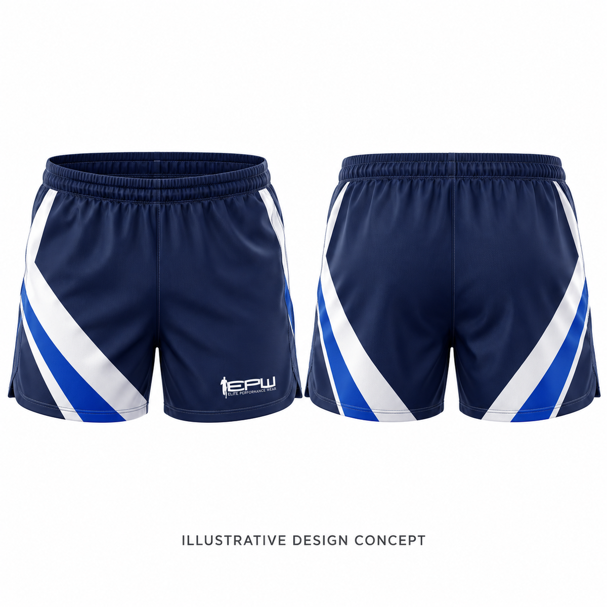 AFL Playing Shorts (Custom Sublimated) — illustrative front and back design concept, not a production photograph